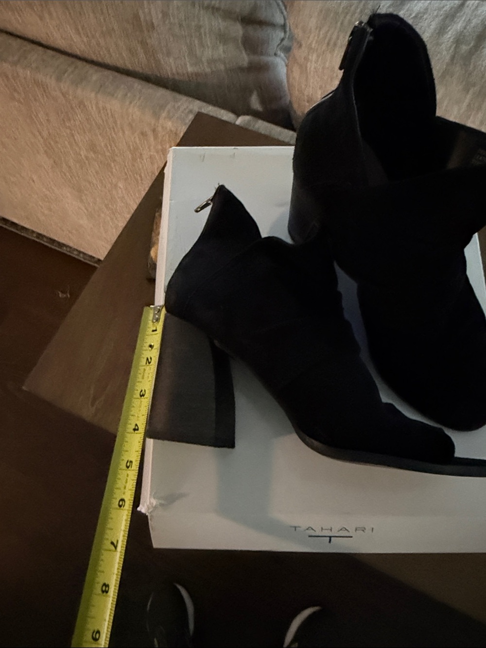 Tahari Black Suede Ankle Booties with Block Heel